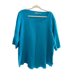 Soft Surroundings Textured Blue 100% Cotton Blouse Size 1x